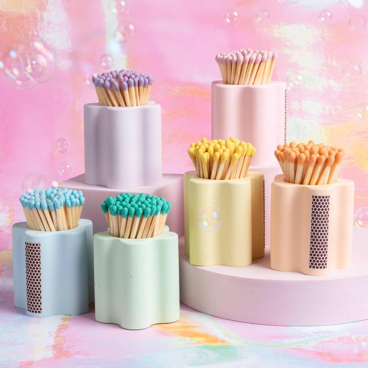 Pastel Flower Vessel with Colorful Matchsticks