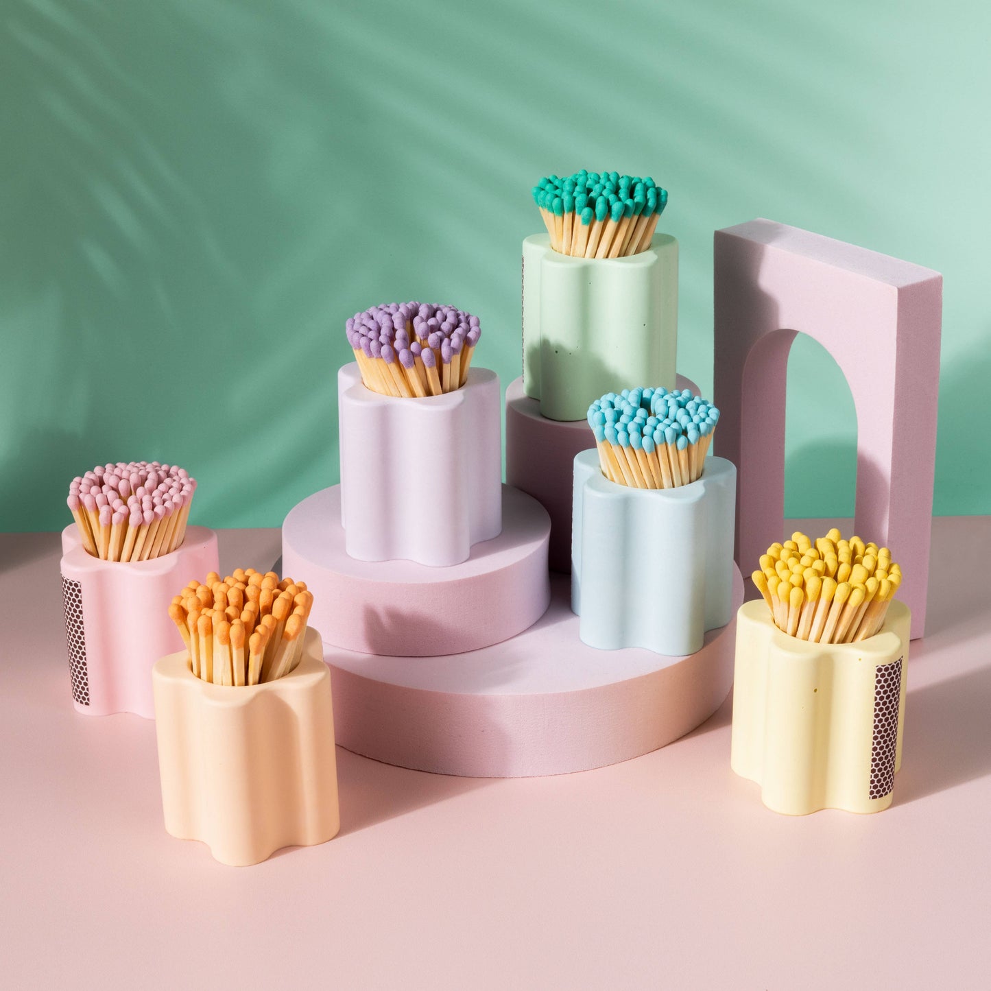 Pastel Flower Vessel with Colorful Matchsticks