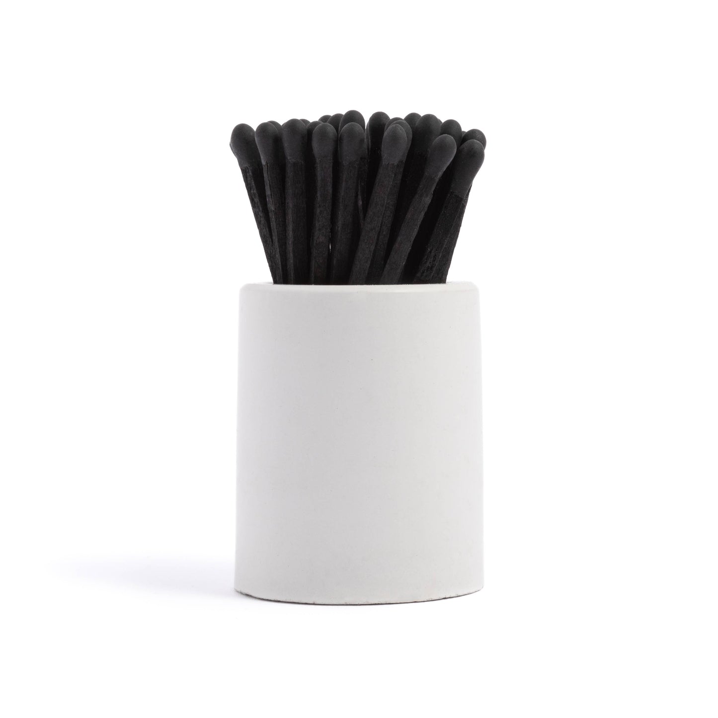 White Round Vessel with All Black Matchsticks