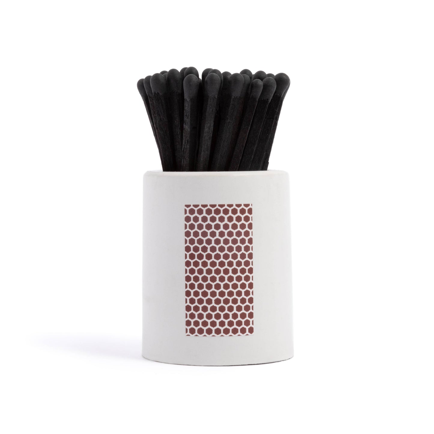 White Round Vessel with All Black Matchsticks